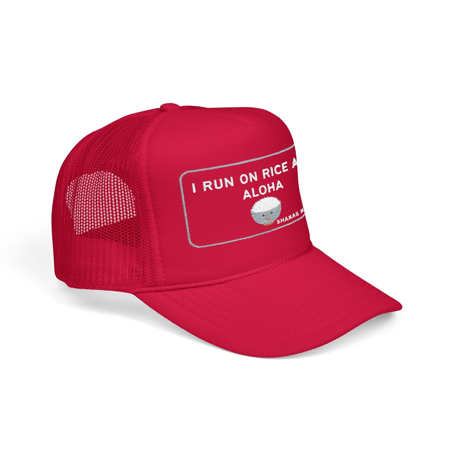 I Run On Rice And Aloha Embroidered Foam Trucker Hat